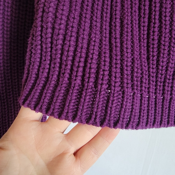 Moda International Turtle Neck Cropped Knit Sweater 100% Cotton Purple - Picture 7 of 10